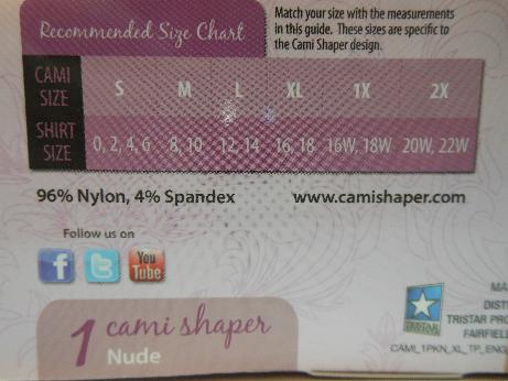 Genie Cami Shaper Size Chart